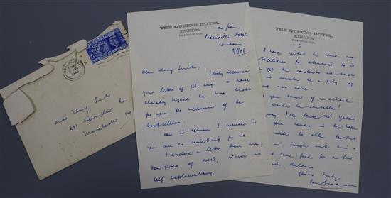 Don Bradman, signed hand written letter, dated 9th August 1948, posted between his final test matches headingly and the oval